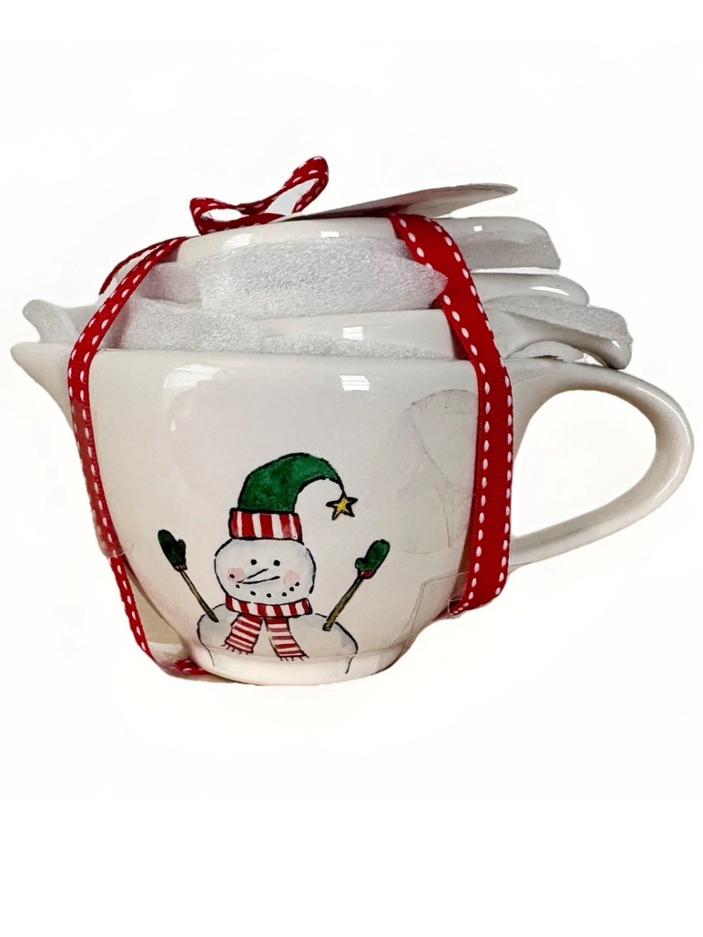 NWT RAE DUNN Retro Holiday Snowman Nesting Measuring Cups Handle Farmhouse SET/4